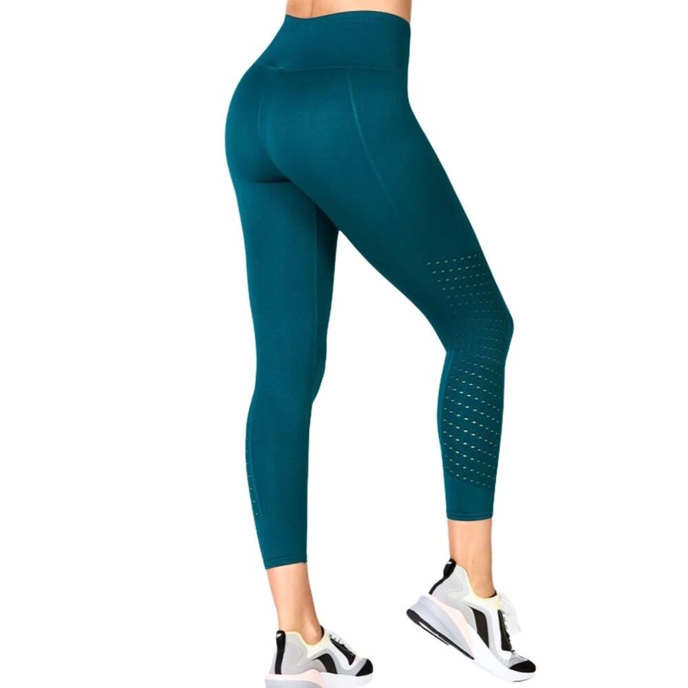 FABLETICS High-Waist Teal Perforated 7/8 Stretch Legging Tights